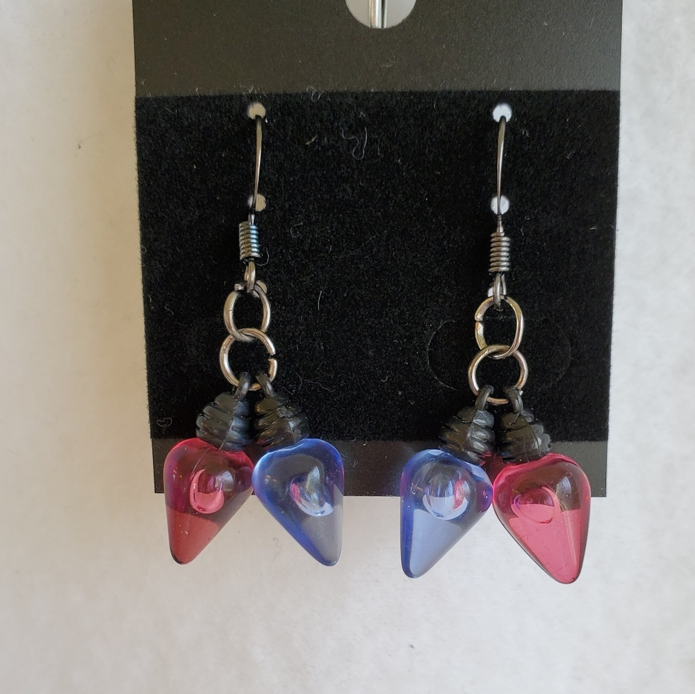 Womens festive lights blue & red hook earrings